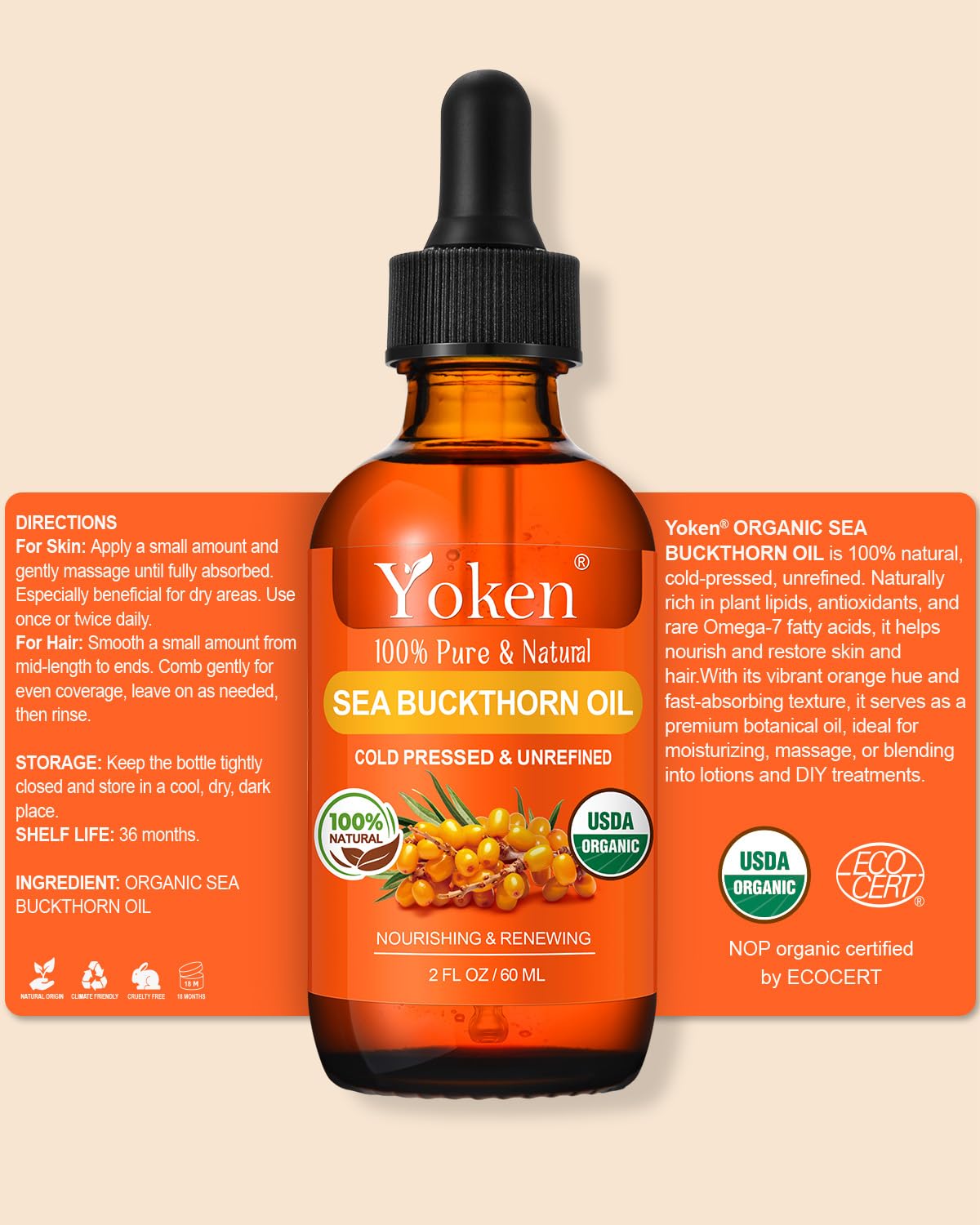 Yoken sealed package and cap detail, emphasizes leak‑proof protection
