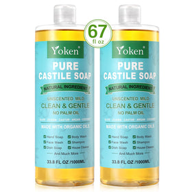 Yoken bottle beside common items for scale showing large 67 oz economy size