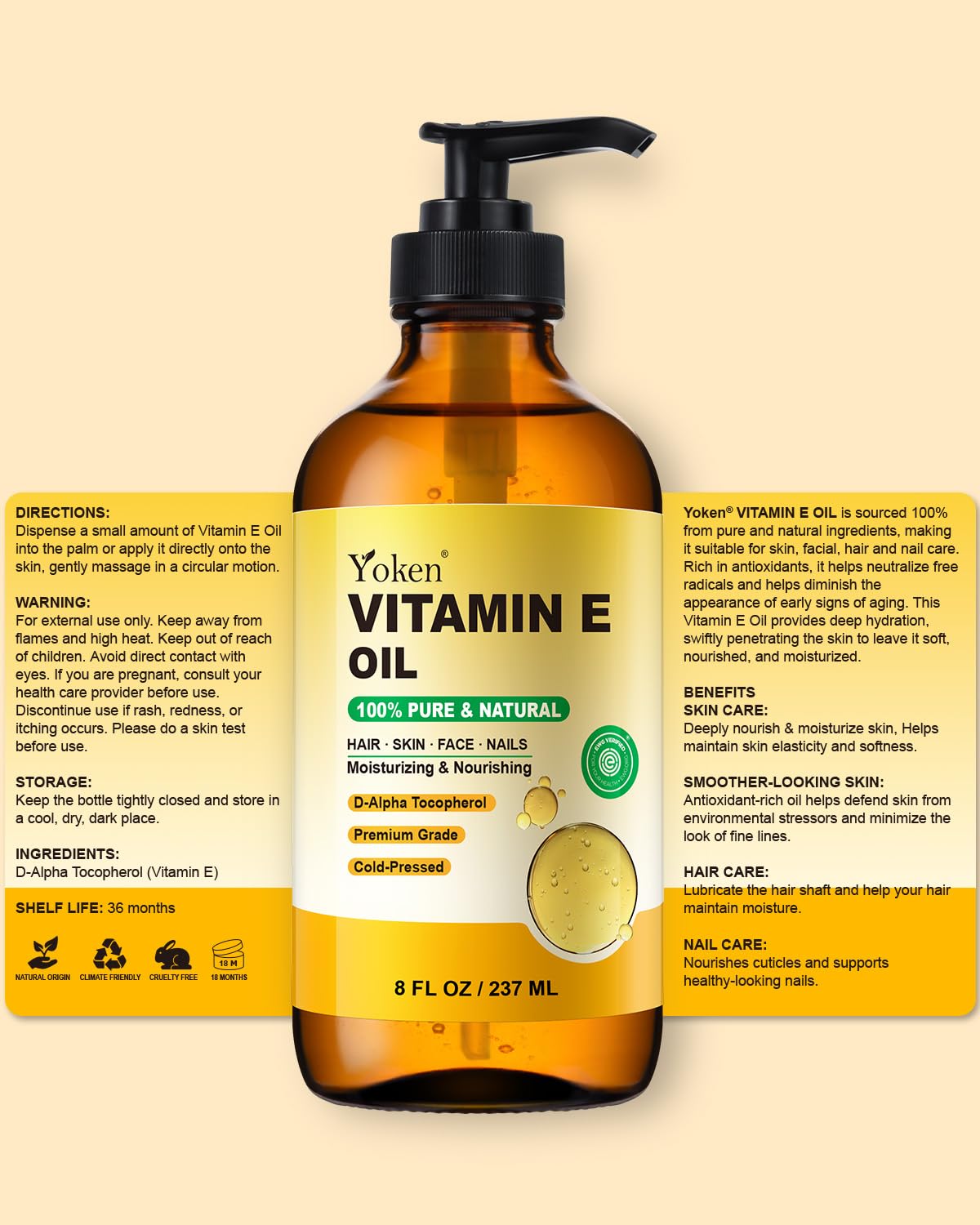 Yoken bottle beside recyclable label emphasizing eco-friendly packaging benefit