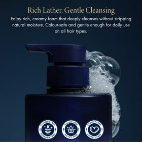 YOLU shampoo applied to scalp during night routine showing soothing action benefit