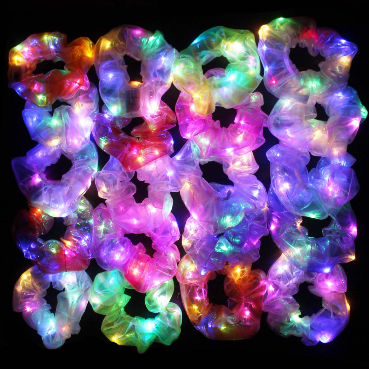 Yomwig LED scrunchie front packaging showing 20 colorful bands and glow effect