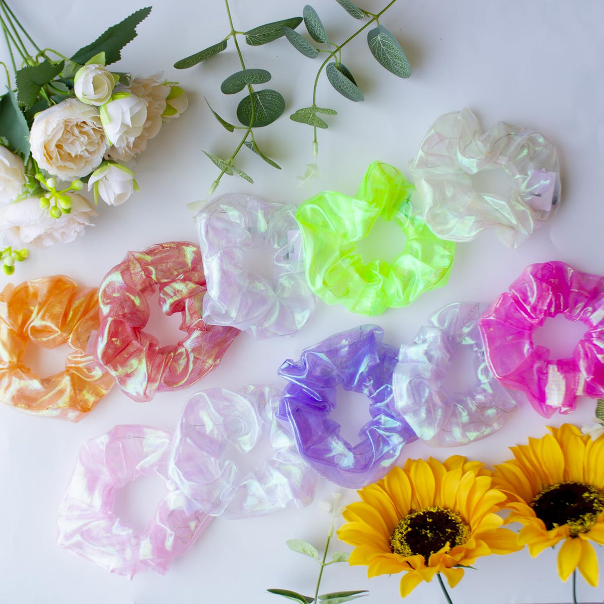 Yomwig party lifestyle setting with wearers wearing glowing scrunchies for fun