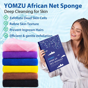 YOMZU close-up of net texture highlighting exfoliating mesh and gentle feel