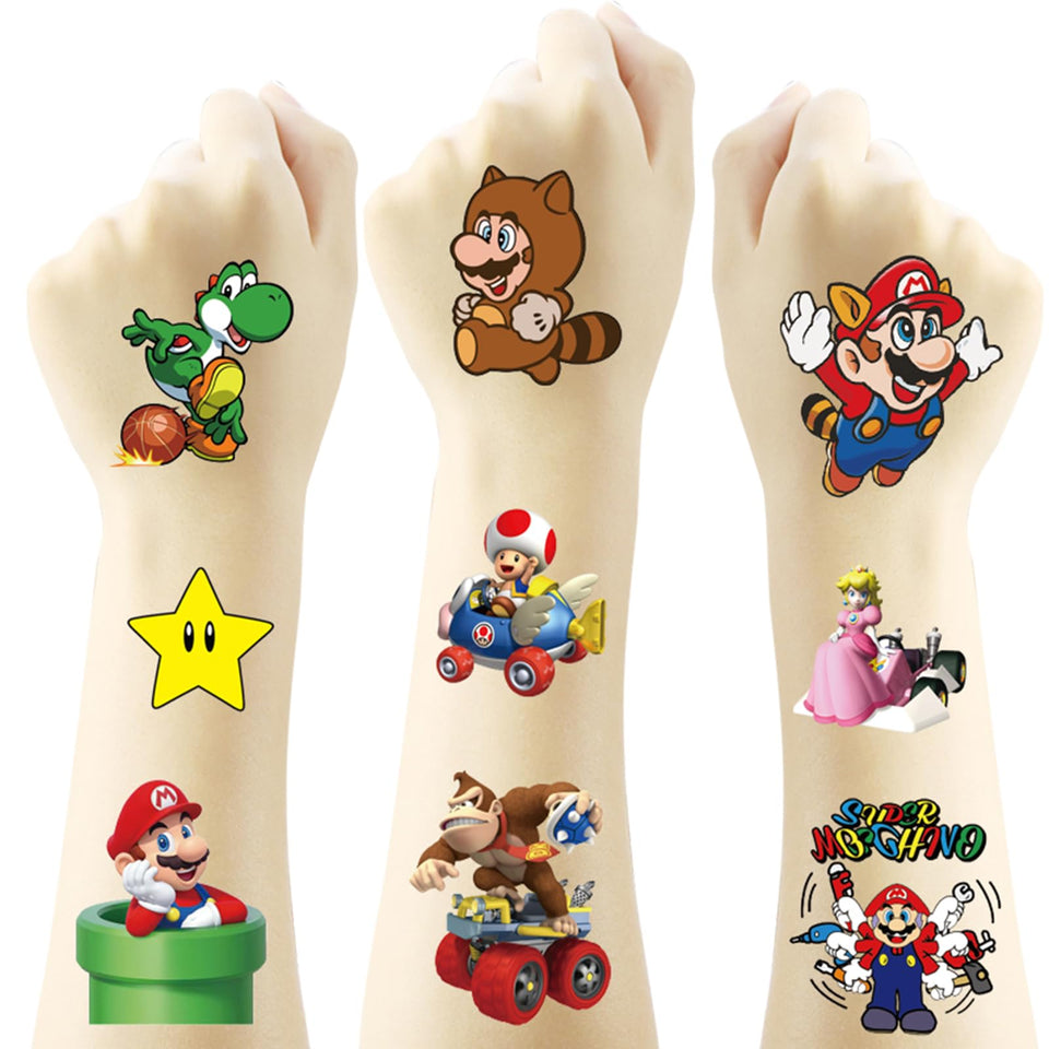 YONGAI front packaging showing Mario-themed temporary tattoo sheets and quantity
