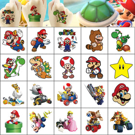 YONGAI close-up of a 5x5cm sheet showing crisp cartoon Mario tattoo details