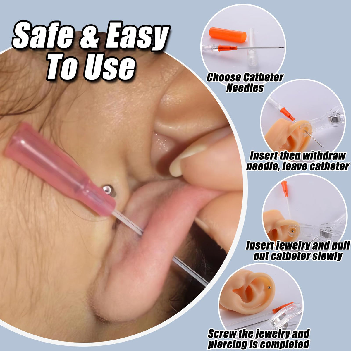 YONGDA needle next to 16G jewelry showing scale and compatibility benefit