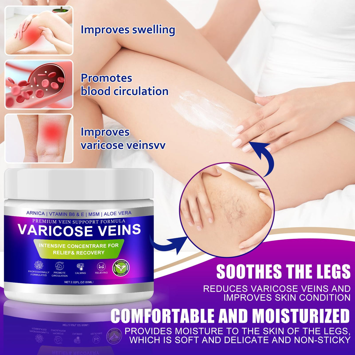Yongsenina application on legs with massage to improve circulation benefit