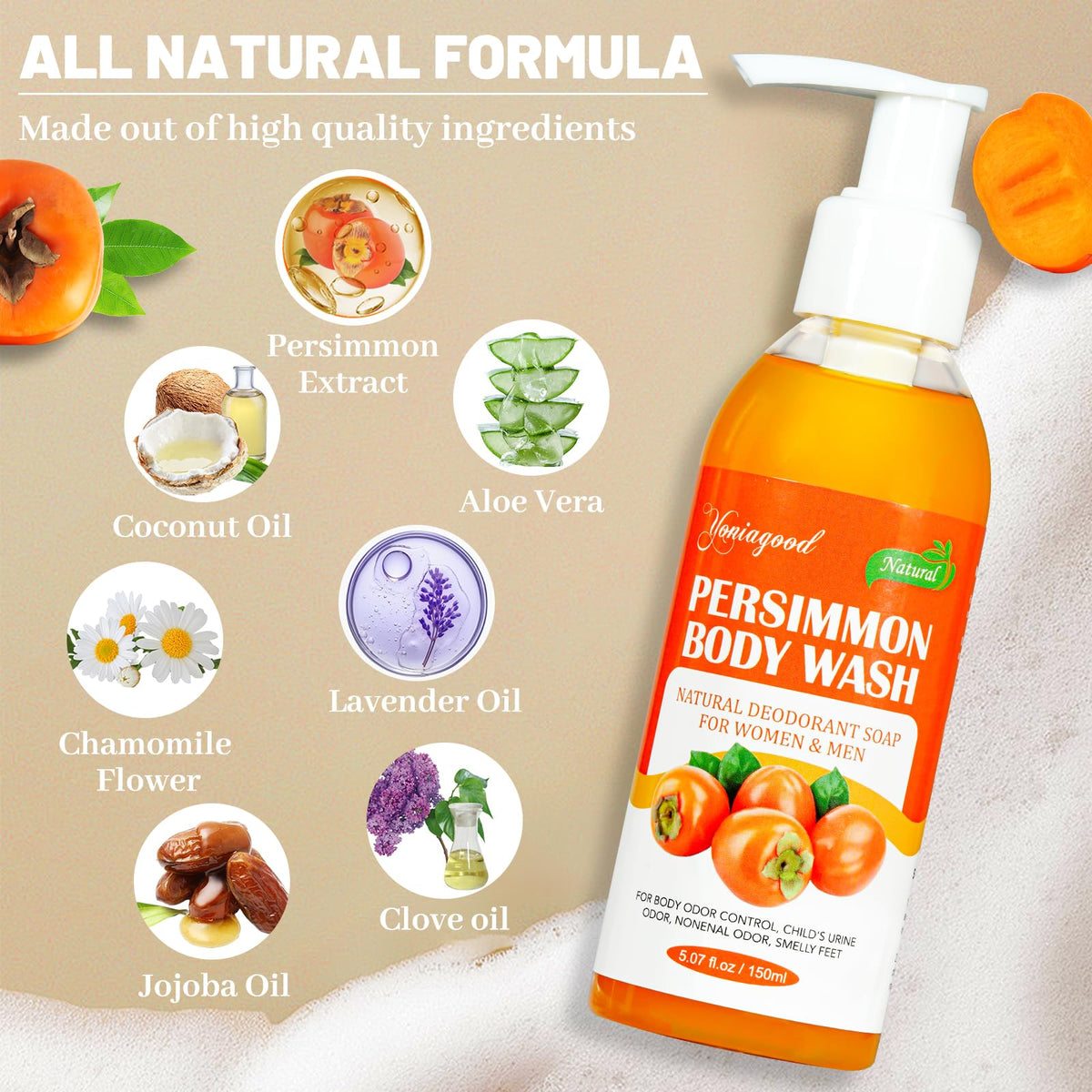 yoniagood persimmon and tea tree closeup highlighting natural ingredients