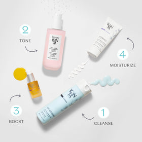 Yonka bottle styled on bathroom shelf suggesting daily routine integration and luxury