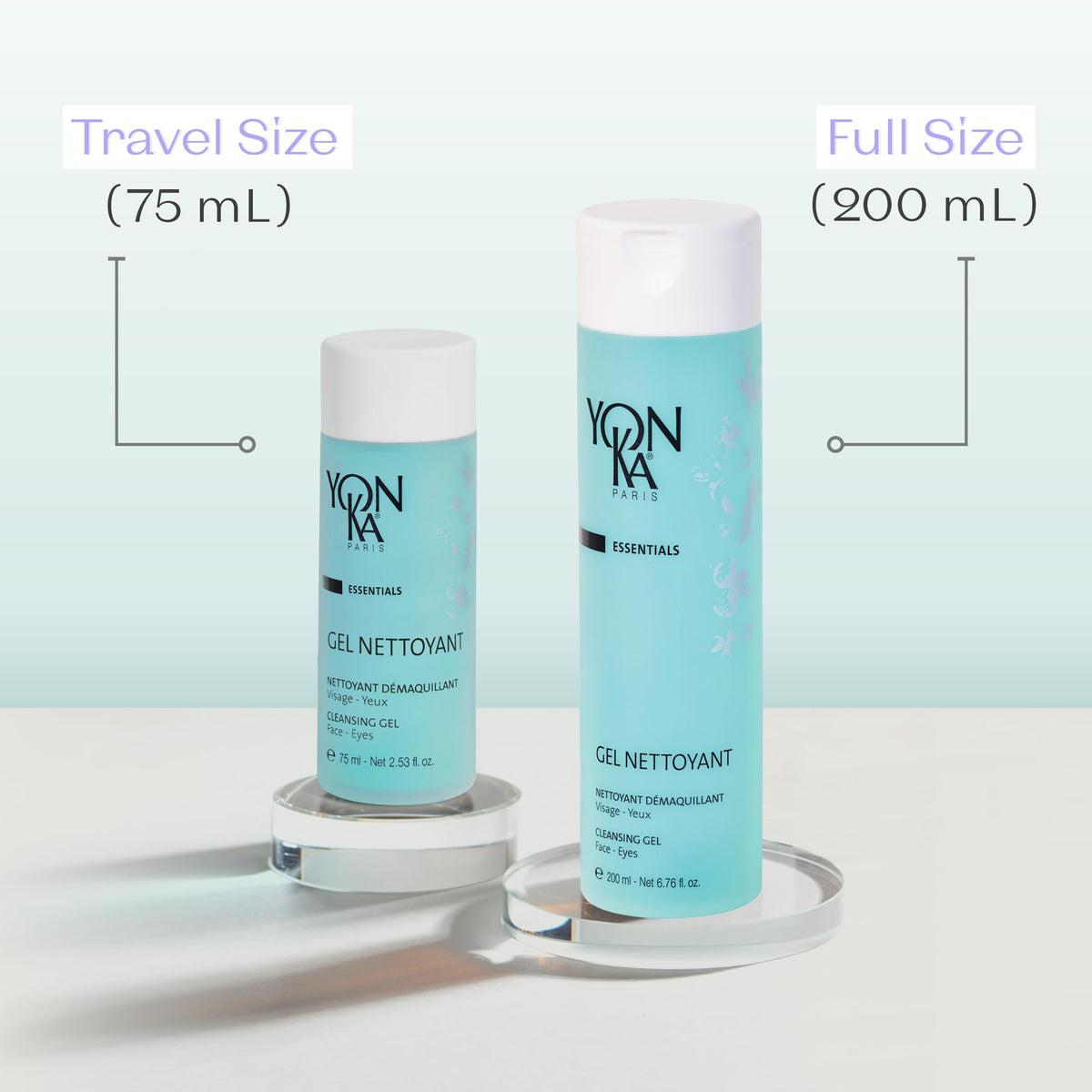 Yonka 6.76 fl oz bottle next to a ruler showing real size for scale and travel planning