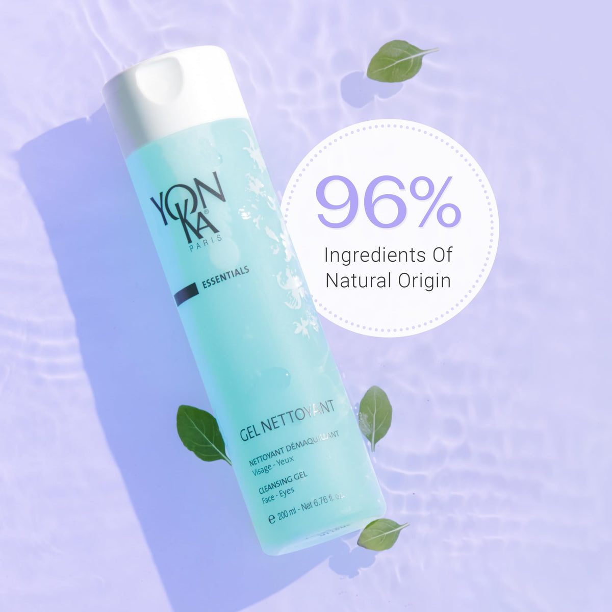 Removing eye makeup with a damp cotton pad and Yonka gel demonstrating safe removal