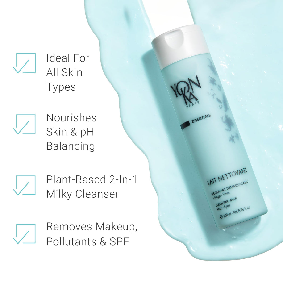 Yonka pump dispensing lotion illustrating correct amount per use for economy