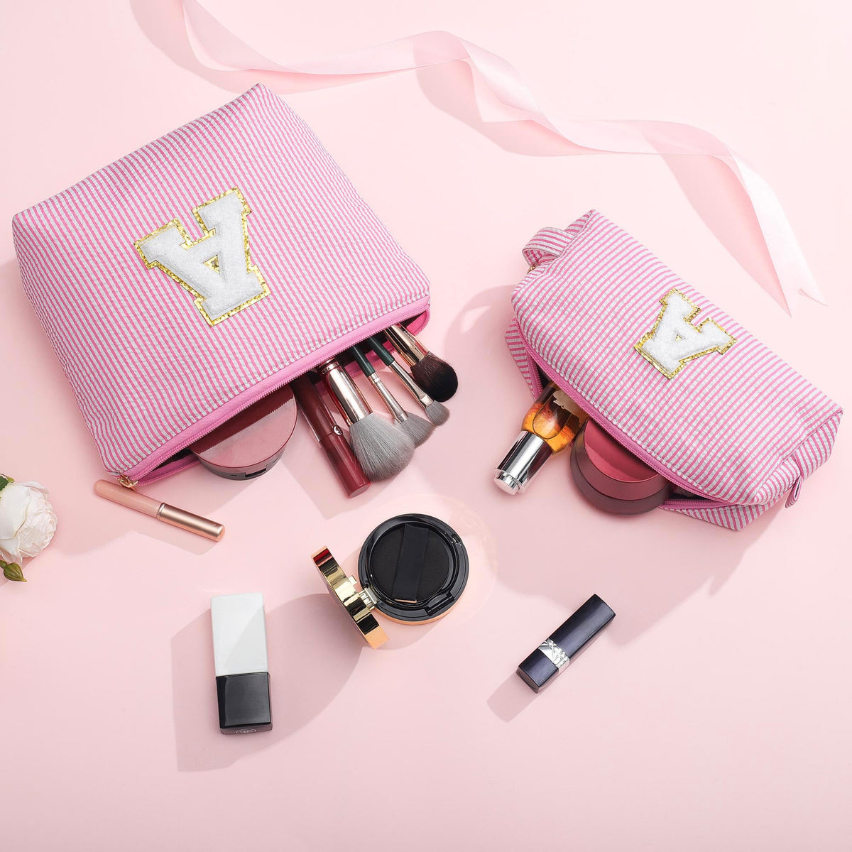 yoolife pouch on a vanity set portraying stylish travel-ready organisation benefit