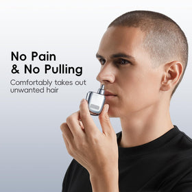 yoose trimmer in use inside nostril demonstrating comfortable, quiet grooming
