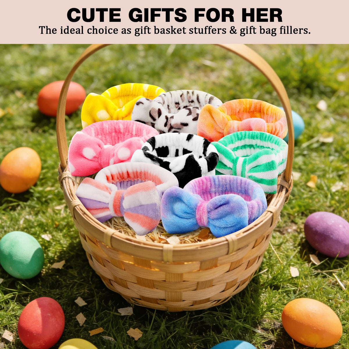 YOOVR headbands arranged in gift basket and stocking stuffer setup