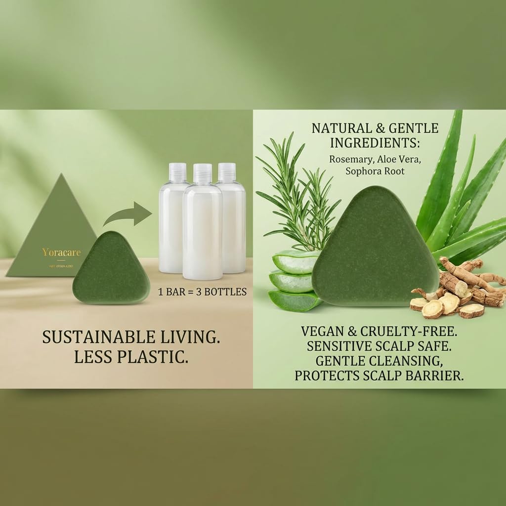 yoracare bar styled on bathroom shelf suggesting sustainable routine