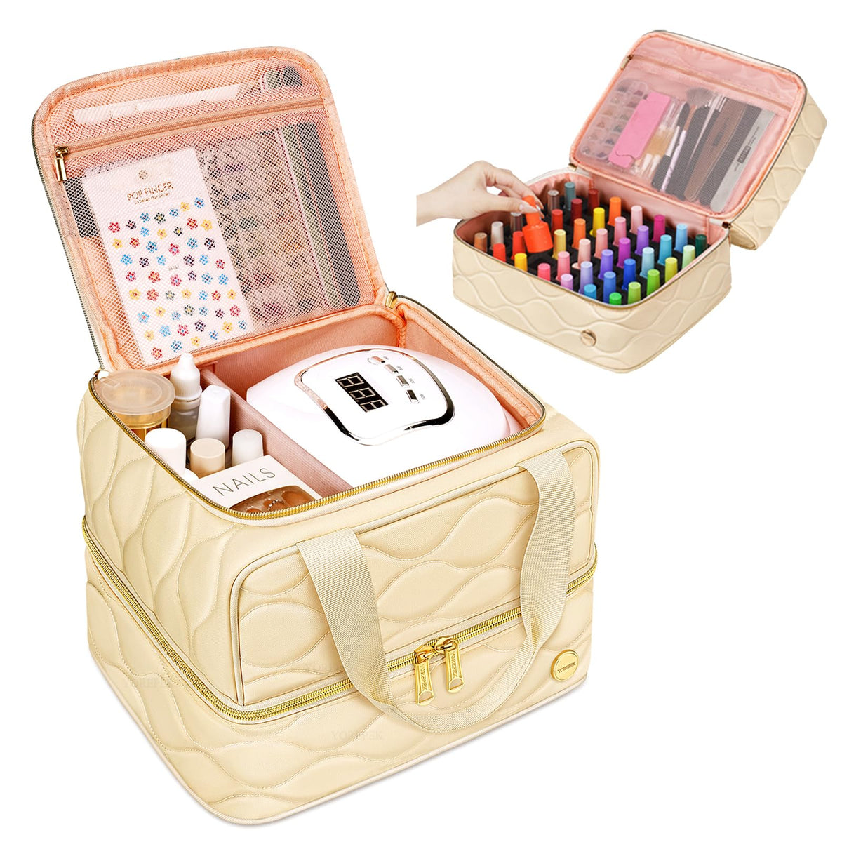 YOREPEK front view beige case showing organized capacity and professional look