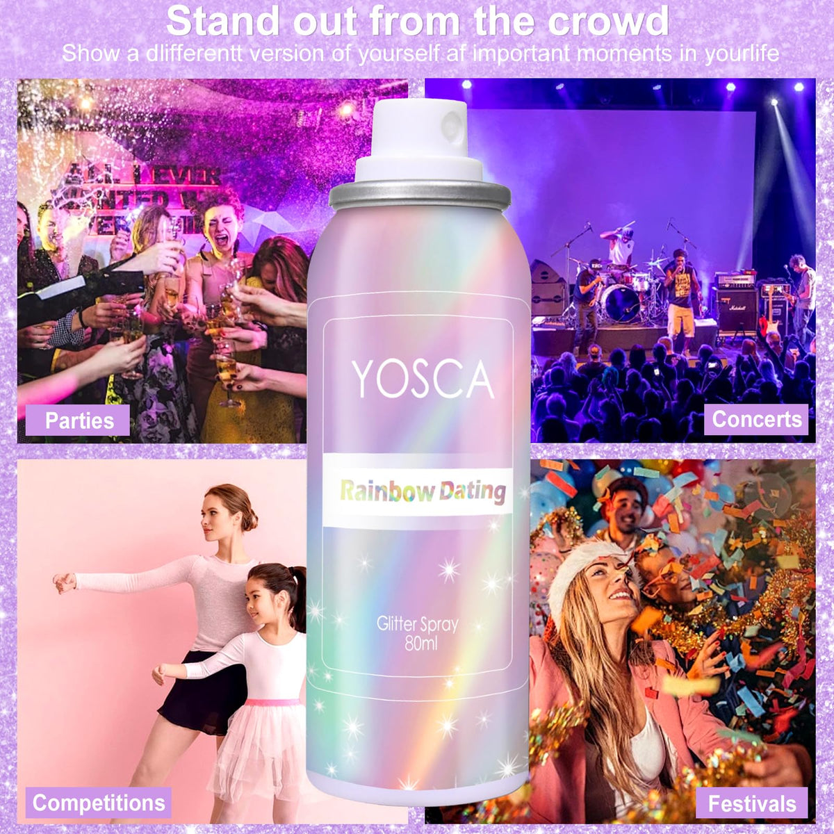 Yosca glitter applied to clothing illustrating garment sparkle and styling use