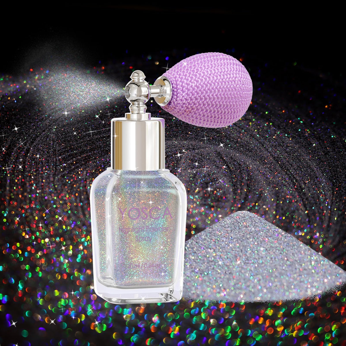 Yosca front bottle showing glass design and label for decorative sparkle