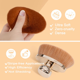 Yoseng brush in use applying self-tanner to leg for even, streakless finish