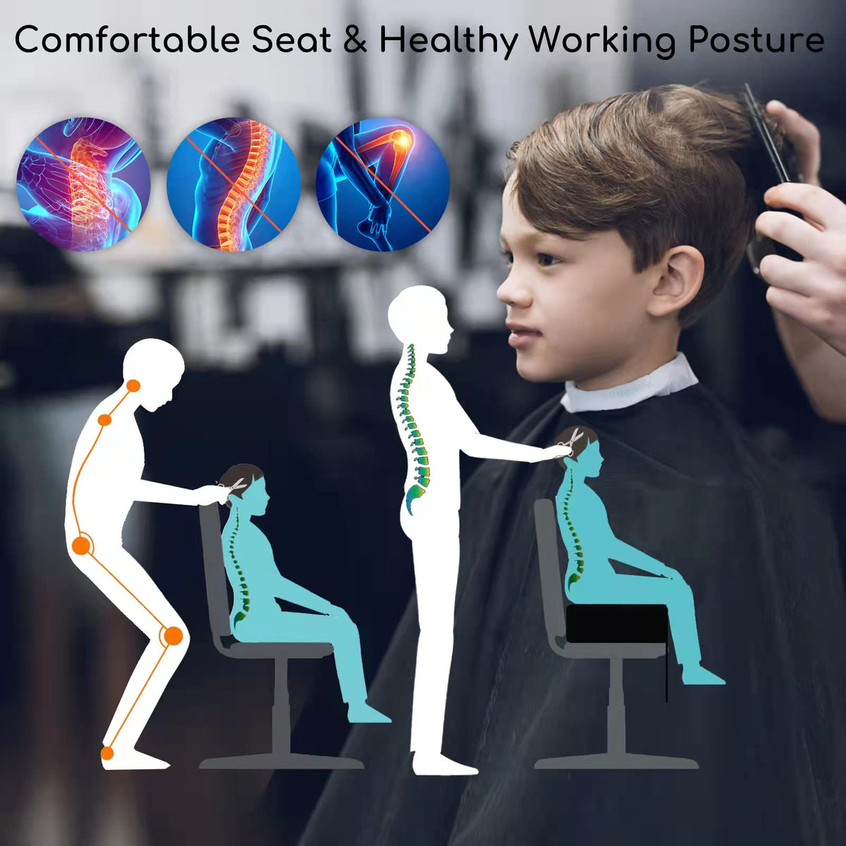 Yoshiko booster seat in home setting highlighting portability and waterproof surface for mobile styling convenience