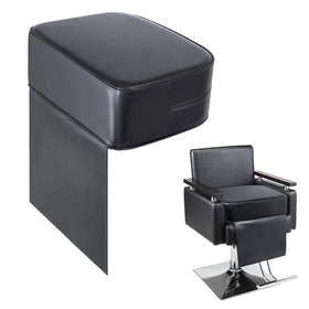 Yoshiko front view of booster seat cushion showing professional black finish and neat stitching, durable protection