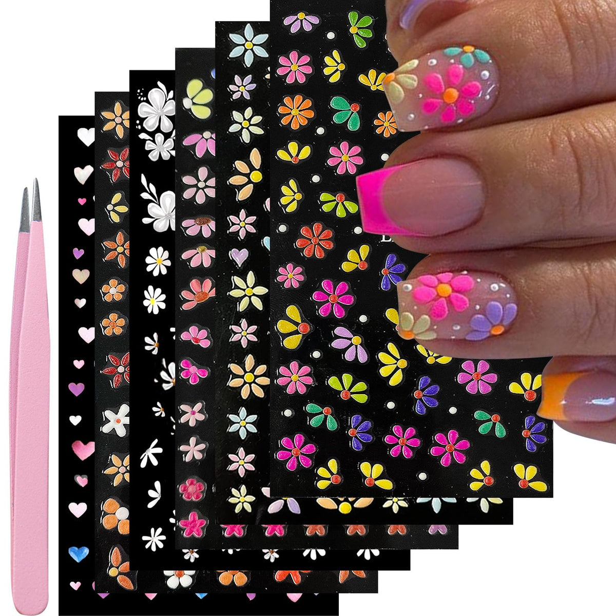 YOSOMMK front packaging showing 6 sheets and tweezers, ready for home manicures