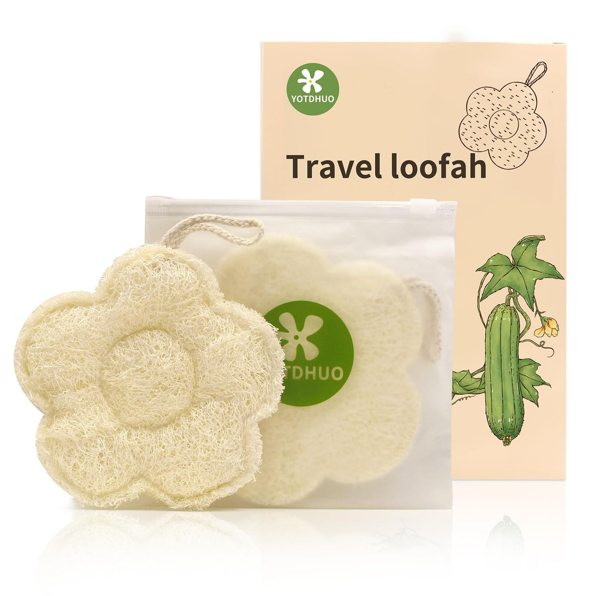 YOTDHUO front view of travel loofah pack shows compact design and convenience