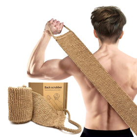 YOTDHUO front view of jute back scrubber showing full strap and grip benefits