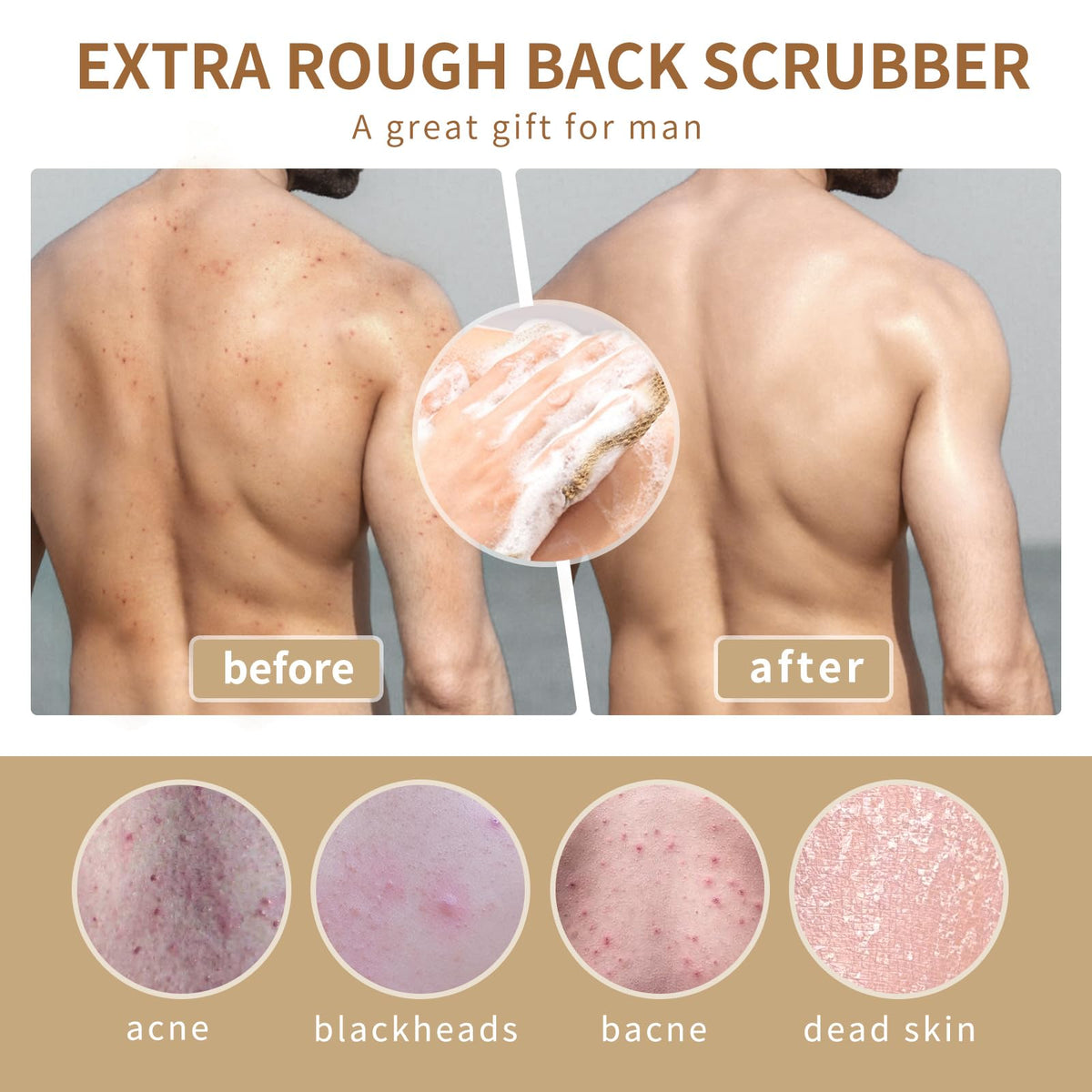 YOTDHUO scrubber in shower being used to reach back showing effective cleaning