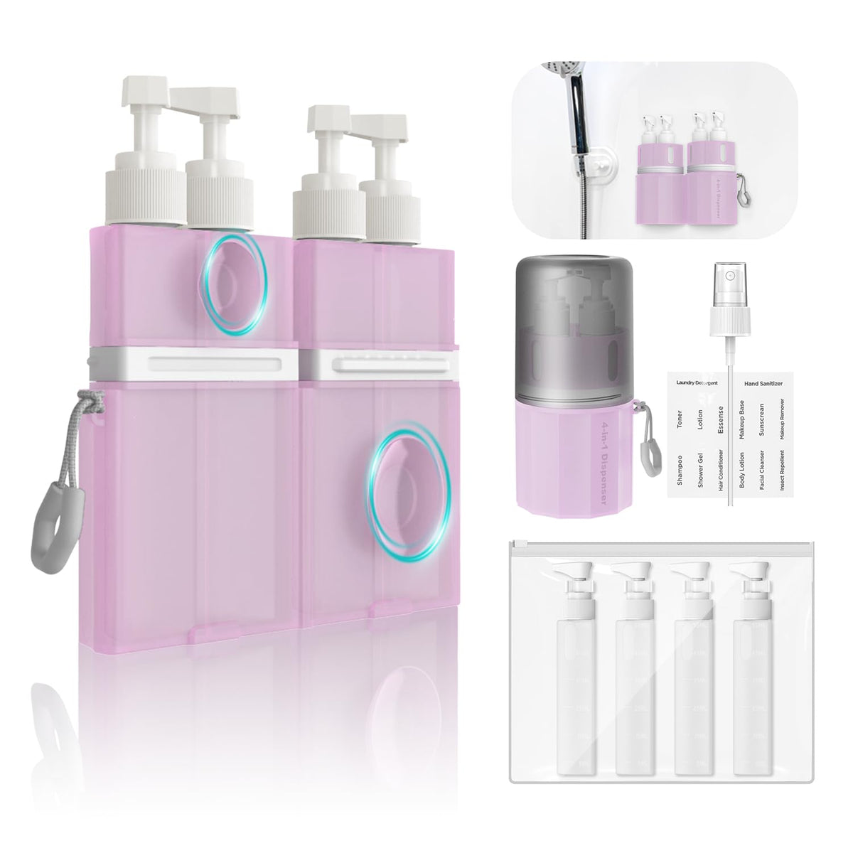 YOTIME front view of kit showing bottles and pouch, organized for travel