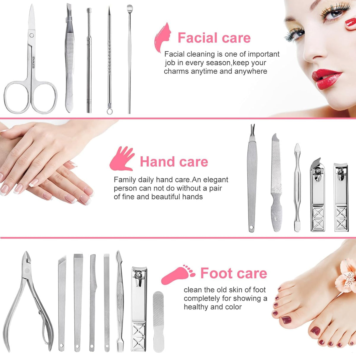 Yougai detailed layout of 18 stainless steel tools highlighting variety and finish