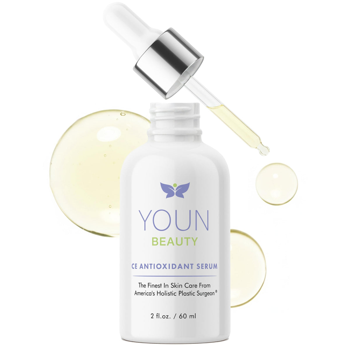YOUN Beauty front bottle showing product and elegant branding for brightening