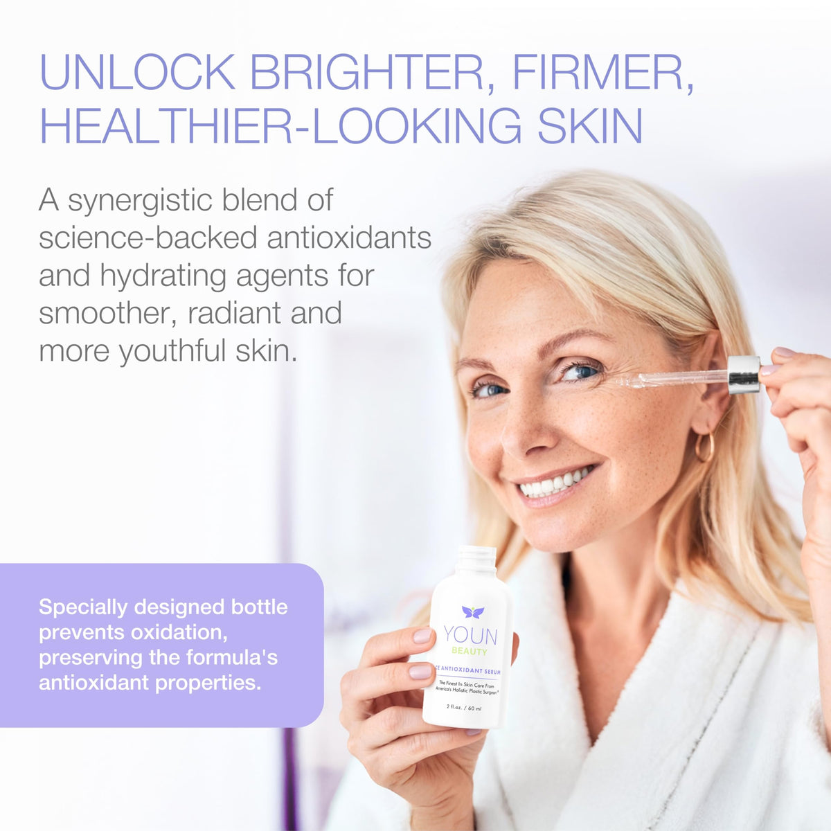 YOUN Beauty opaque bottle demonstrating packaging that preserves vitamin potency