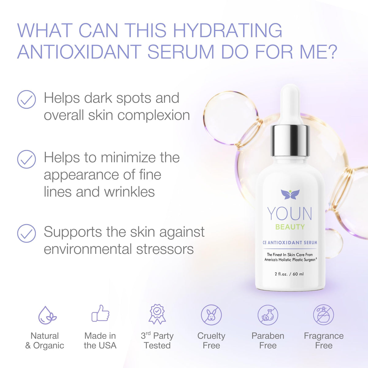 YOUN Beauty serum texture drop highlighting lightweight hydrating consistency