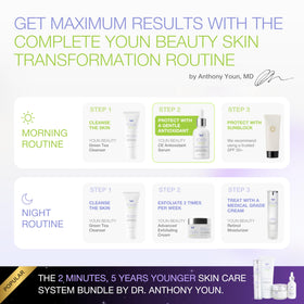 YOUN Beauty 60 ml bottle next to everyday items to show true size