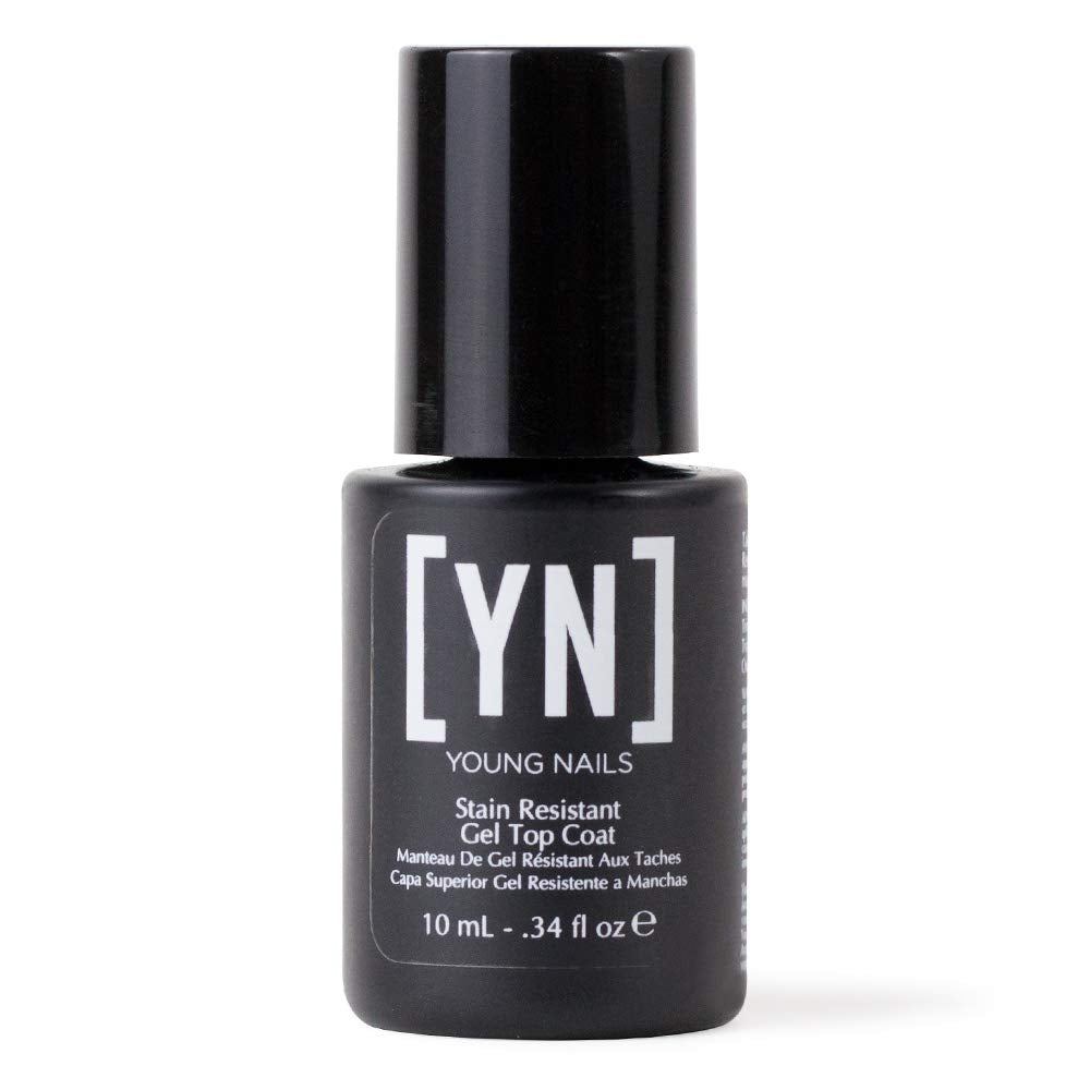Young Nails front packaging showing clear stain resistant gel top coat for professional protection