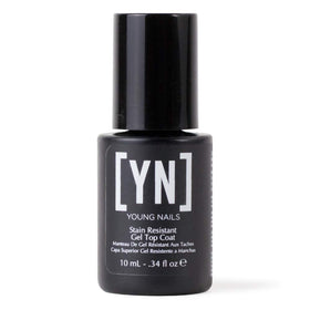 Young Nails front packaging showing clear stain resistant gel top coat for professional protection