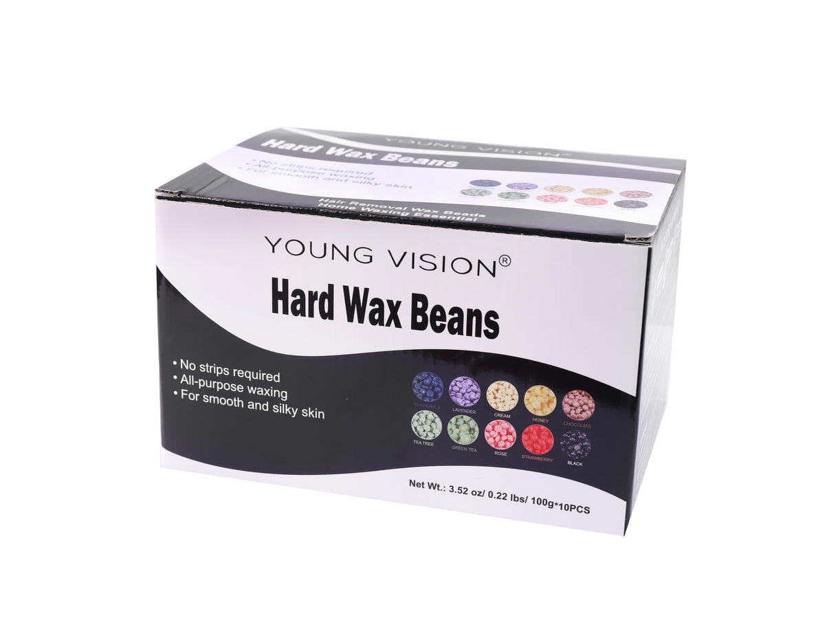 YOUNG VISION post-wax care products beside wax showing calming aftercare benefits