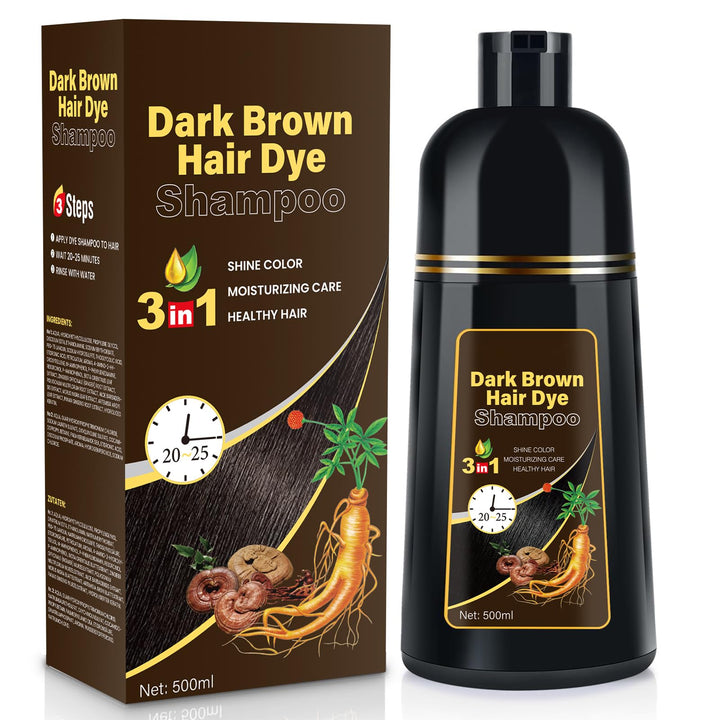 YOURTONE front bottle view showing label and dark brown hair dye shampoo benefits