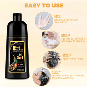 YOURTONE styled hair after use, natural-looking black color and added shine