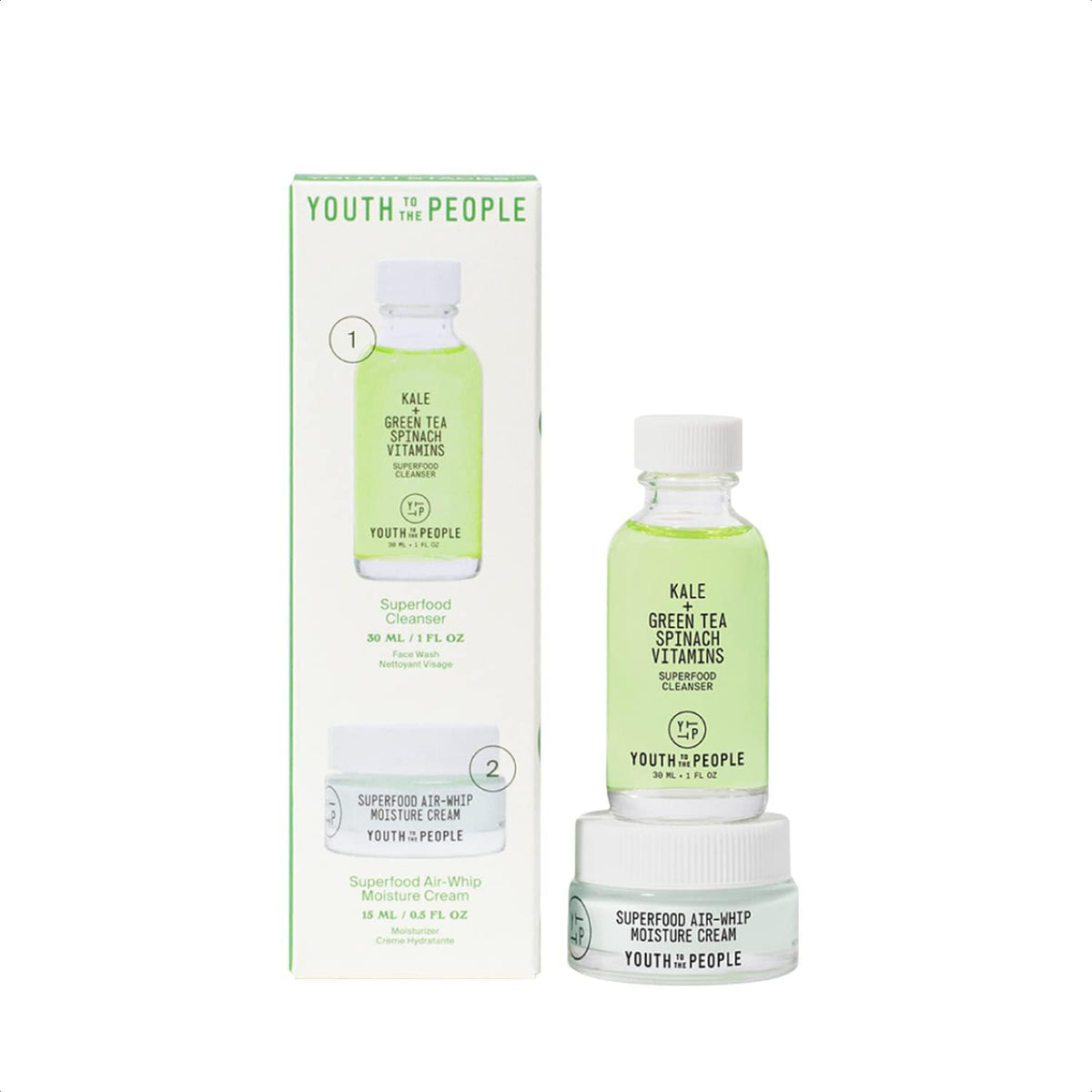 Youth To The People front packaging showing compact travel skincare set benefits