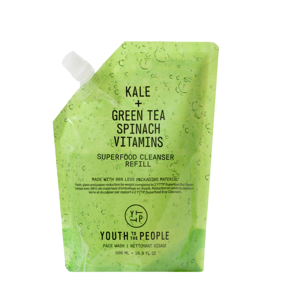 Youth To The People refill pouch front view showing product and eco benefit