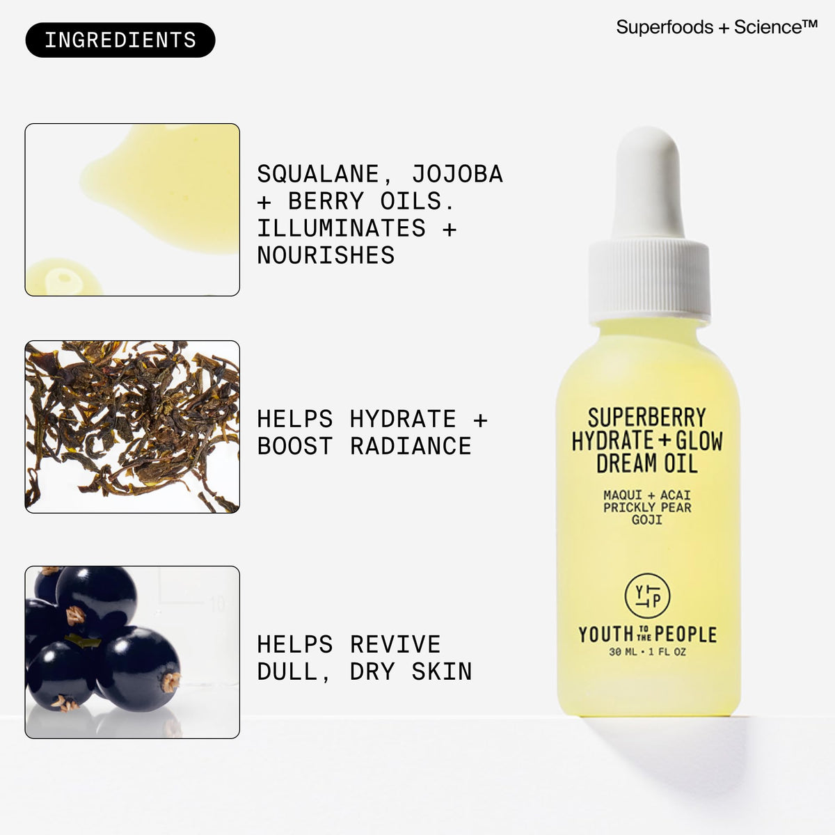 Youth To The People bottle next to a 1 fl oz scale to show true product size