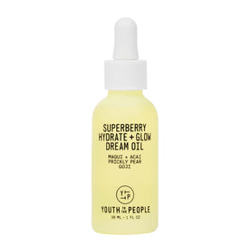 Youth To The People bottle front packaging shows lightweight glow oil and benefits