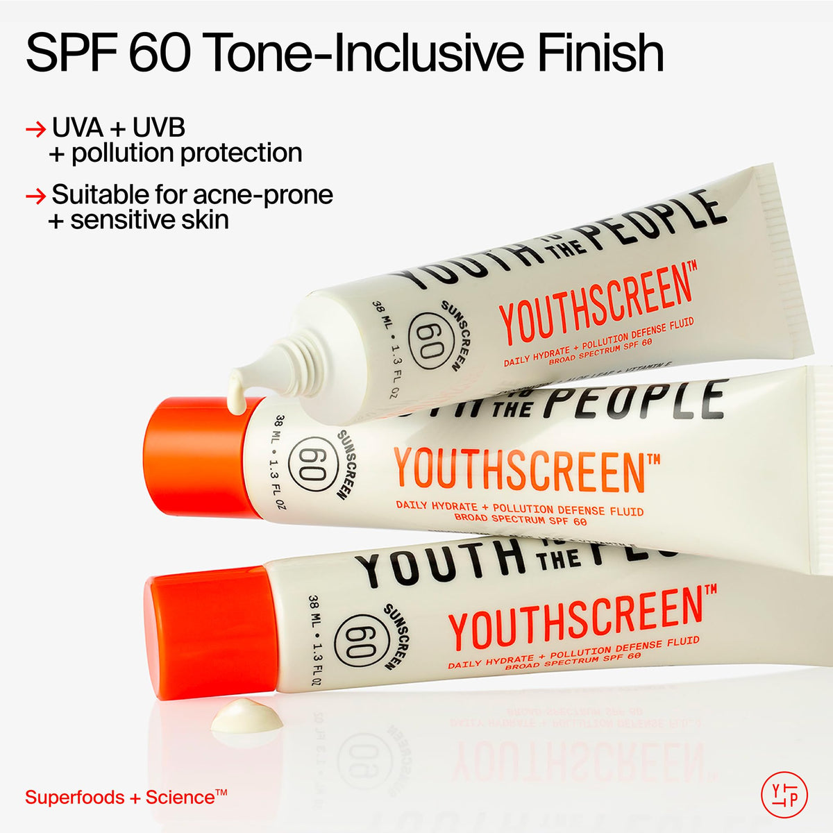 Youth To The People size comparison next to hand illustrating travel-friendly tube
