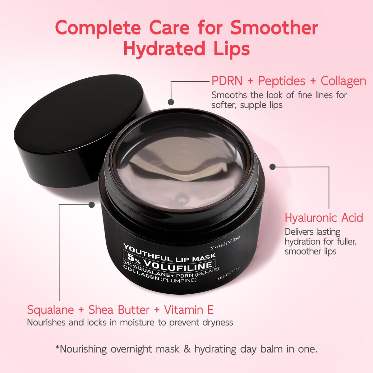 YouthVibe open jar close-up of silky texture for smooth overnight absorption