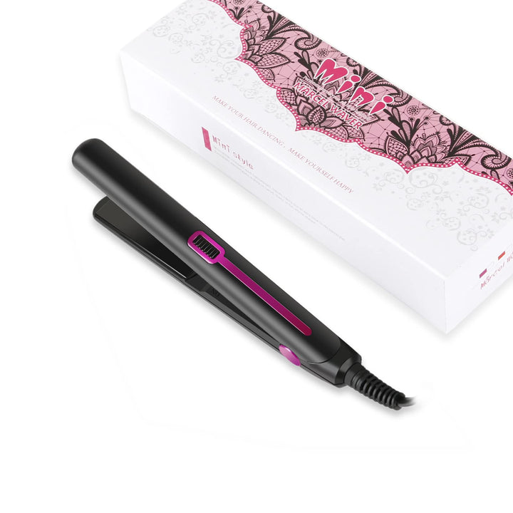 Youuish mini flat iron front view showing compact design and quick styling benefit