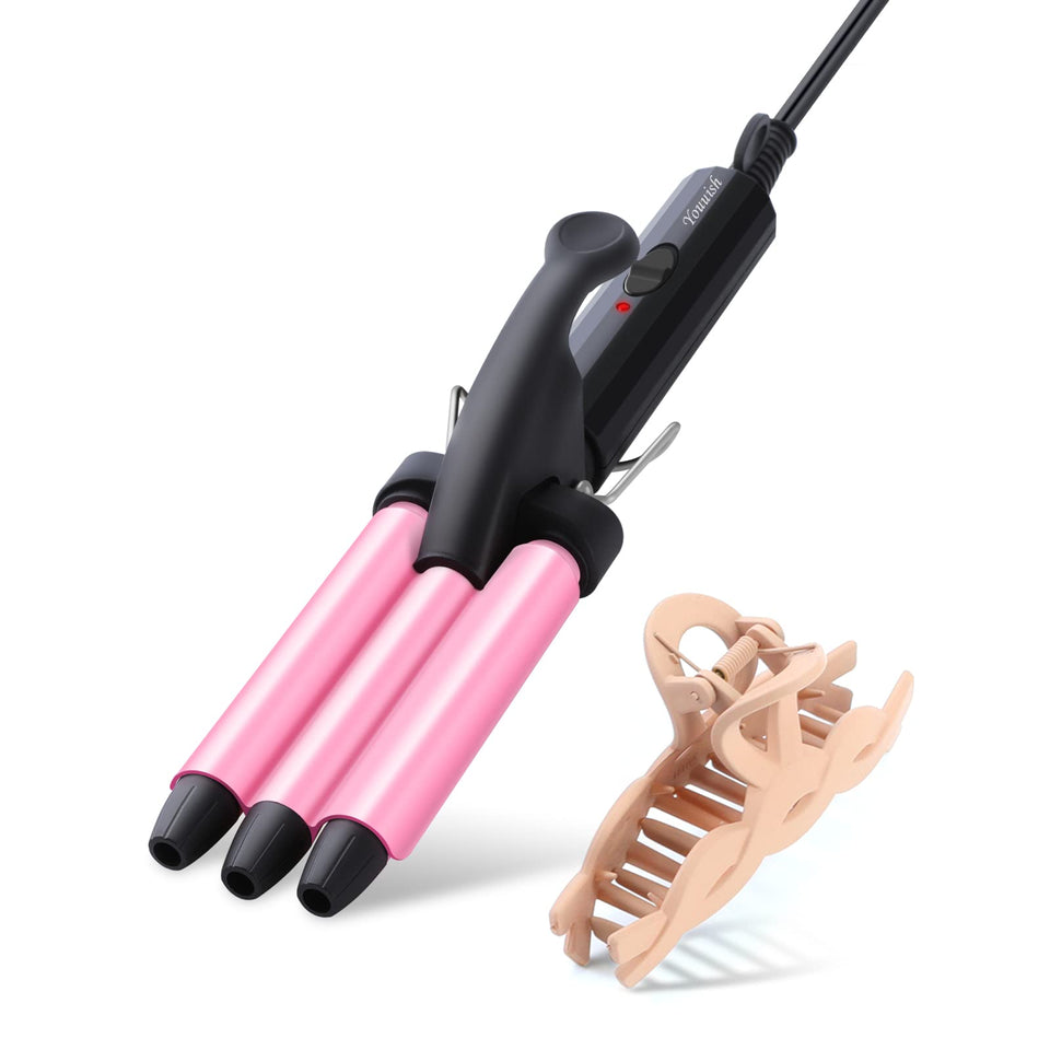 Youuish mini front view showing compact waver and ergonomic handle for easy styling