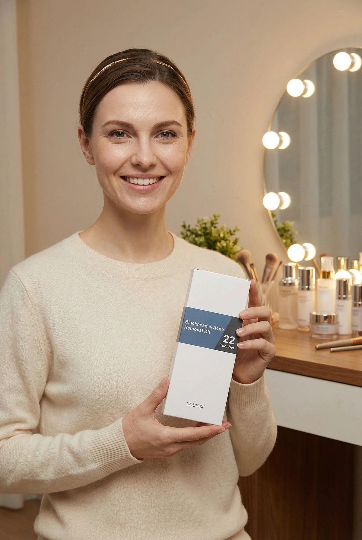 YOUYISI lifestyle shot on bathroom counter showing kit ready for at-home skincare routine